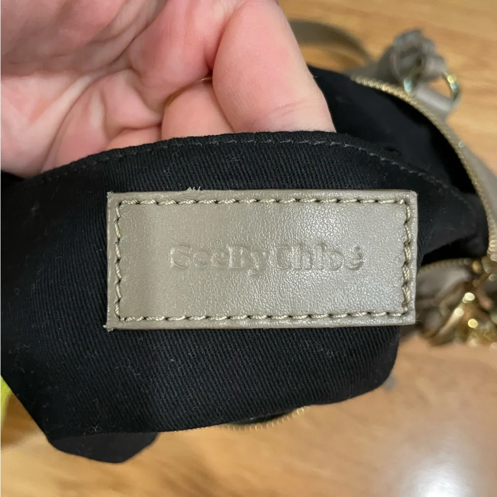 See by Chloe Emy Patchwork Suede Taupe Grey Shoulder Bag w Crossbody Strap - Picture 11 of 16